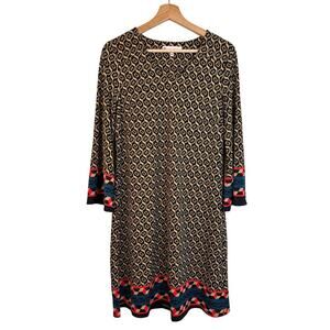 Jude Connally Geo Print Shift Dress Size Medium Southwestern Border 3/4 Sleeve